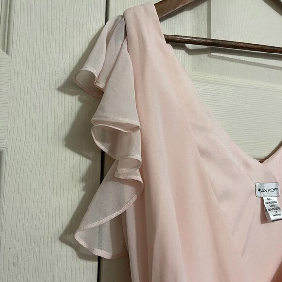 Levkoff Women's NWOT Pink Chiffon Sleeveless A-Line Wrap Maxi Dress Gown Size 12 - Picture 5 of 10